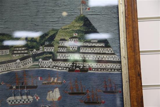 A Victorian woolwork picture of Victoria City, Hong Kong, overall 27.75 x 18.5in.